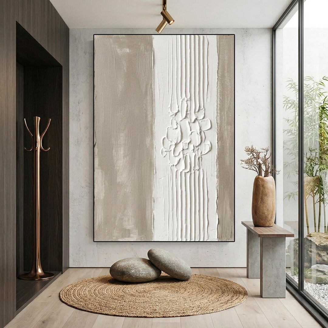 3D Textured Beige Abstract Painting Minimalist Wabi Sabi Japandi Wall ...