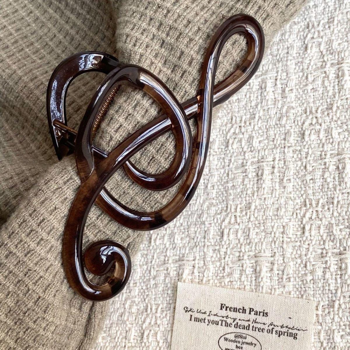 Artistic Treble Clef Hair Claw, Brown Music Note Hair Clip, Minimalist ...