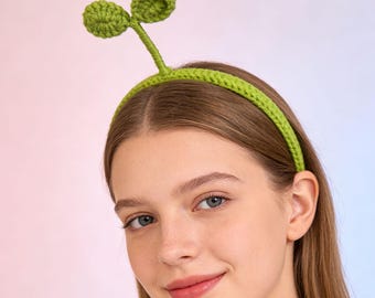 Diadema tejida a mano con diseño de brotes verdes, regalo perfecto de primavera para Pascua, diadema de hilo suave para mujer, bonito accesorio antideslizante para el cabello de uso diario.