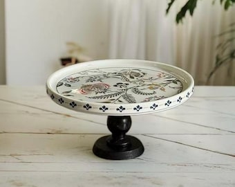Regalo para el Día de la Madre: Soporte para pasteles de cerámica vintage Rosehaven / Compotera floral pintada a mano