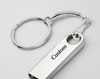 Memoria USB delgada personalizada de 32 GB con cualquier nombre, logotipo o texto / Memoria USB 2.0 con logotipo personalizado – Llavero metálico personalizado