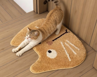 Bonita alfombra de baño con forma de gato / Alfombra de baño de felpa suave / Decoración caprichosa para el hogar