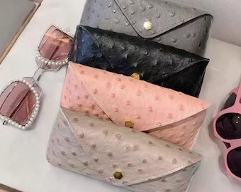 Mode struisvogelgraan brillenkoker PU-leren zonnebrillenzakje | Brillenetui | Etui à lunettes