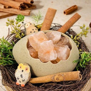 Nest Diffuser Stone Set | Rose Quartz Crystal Aromatherapy Holder | Ceramic Egg & Cinnamon Stick Home Decor | Unique Housewarming