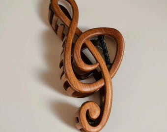 Pinza para el cabello artística con forma de clave de sol, pinza para el cabello con forma de nota musical marrón, accesorio minimalista para el cabello con temática musical, pinzas para el cabello llamativas.