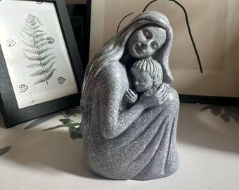 Standbeeld moeder en kind, sculptuur moeder en baby steeneffect, Moederdagcadeau voor moeder, woondecoratie, sentimenteel cadeau voor nieuwe moeder
