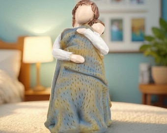 Moederdagcadeau - handgeschilderd beeldje moeder baby, warme knuffel ouder-kind beeldje, home plank decor, nieuwe moeder aandenken, Muttertagsgeschenk