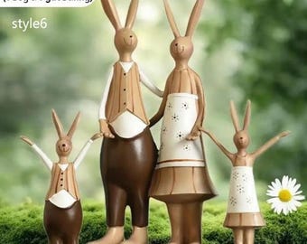 Set familiar de regalo para el Día de la Madre / Figuras de conejitos (niño y niña) / Decoración de mesa / Detalle para el hogar en primavera / Figura de una familia de tres / Familia de cuatro conejitos