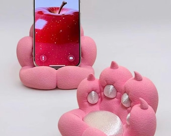 Cute Cat Paw-telefoonstandaard, 3D-geprinte gevlokte telefoonhouder, kawaii bureaudecor voor kattenliefhebbers, uniek handgemaakt technisch accessoire