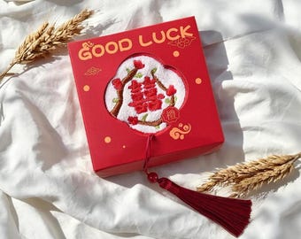 Toallas de mano bordadas al estilo chino para invitados, recuerdos personalizados para bodas, baby showers o fiestas, regalo de buena suerte, paquete de 3