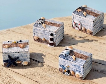 Geldgeschenke - Geschenkbox für den / Caja de joyería de madera náutica hecha a mano - Regalo del Día de la Madre de recuerdo de decoración del hogar de la playa