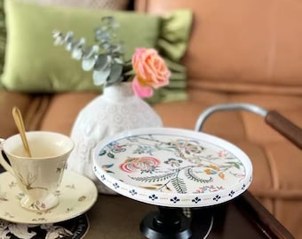 Moederdagcadeau Vintage Rosehaven Pottery Cake Stand | Handgeschilderde bloemencompote