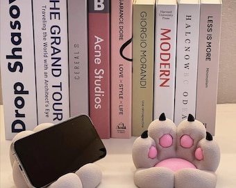 Soporte para teléfono con forma de pata de gato, estampado en 3D, decoración de escritorio kawaii para amantes de los gatos, accesorio tecnológico único hecho a mano.