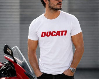 T-shirt bianca Ducati / T-shirt da motociclista racing / T-shirt unisex Ducati / Abbigliamento Ducati