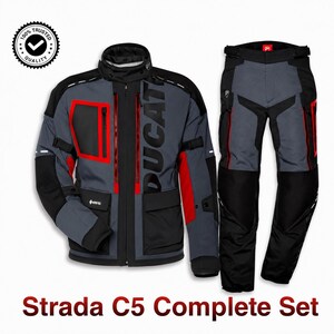 Ducati Strada C5 Men's Motorcycle Suit | CE Armoured Waterproof Jacket & Pants Set + 2 Free T-Shirts