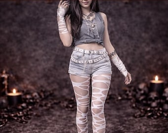 Collant a rete gotici strappati – Collant con fori a ragnatela, calze per feste grunge Y2K