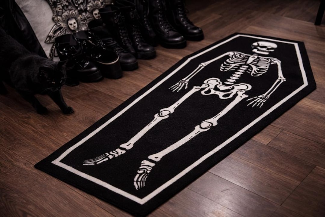 Gothic Coffin Rug – Skeleton Black Floor Carpet, Halloween Goth Home ...