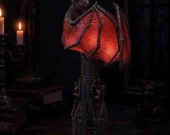 Lámpara gótica con forma de ala de murciélago – Lámpara de mesa de resina espeluznante, decoración gótica vampírica