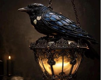 Gothic Raven Lantern – Black Crow Hanging Light, Dark Aesthetic Halloween Decor, Witchy Indoor Outdoor Porch Garden Lamp