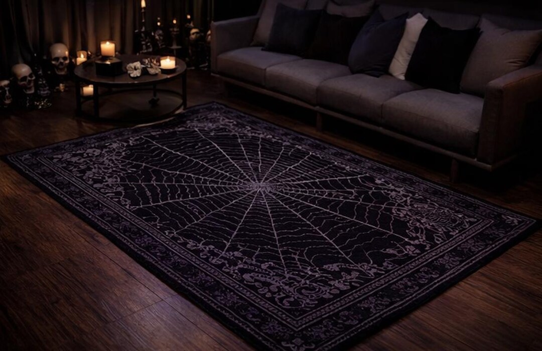 Spider Wed Rug Gothic Spider Web Rug – Red Black Halloween Carpet, Witch Goth Room ...