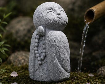 Estatua japonesa del Buda Jizo – Escultura de piedra para jardín zen, decoración para bonsáis, adorno para acuario
