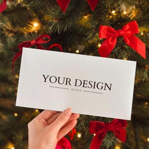 Maqueta de sobre para dinero con forma de árbol de Navidad, plantilla de sobre elegante con lazo rojo para efectivo, expositor minimalista para tarjetas navideñas.