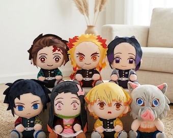 8 Inch Chibi Demon Slayer Plyschleksaker / Tanjiro Nezuko Zenitsu Inosuke Rengoku Giyu Shinobu Susamaru Kokushibo Akaza Inspirerade plyschdockor