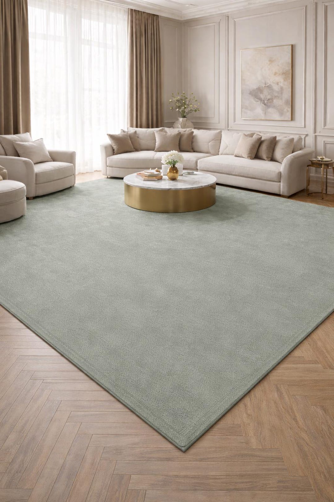 Sage Green Handmade Rug, Large Minimalist Bedroom Rugs, Soft Plush ...