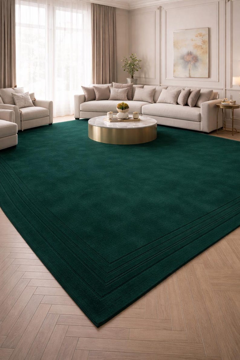Emerald Green Area Rug, Dark Green Living Room Rug, Large Modern Rug ...