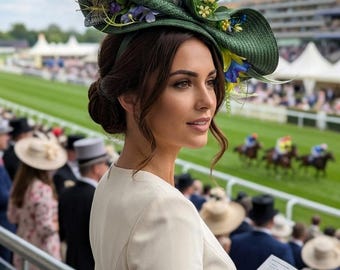 Forestcore Statement Fascinator | Blue Frog, Gold Butterfly | Woodland Headpiece | Wedding, Derby, Garden Party