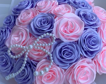 Ribbon roses, eternal flowers and bouquets