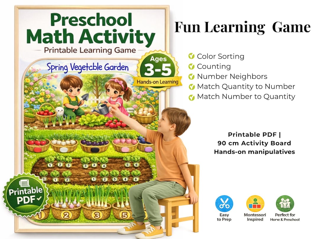 Veggie Math Preschool Vegetable Garden Math Game | Counting 1-10 Printable (ages 3 ...