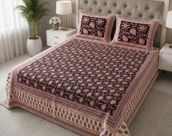 Super King Floral Cotton Bedsheet Set, Skin-Friendly, Includes 2 Pillow Covers