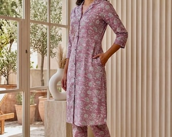 Indian Handblock Printed Long Kurta & Pant Set