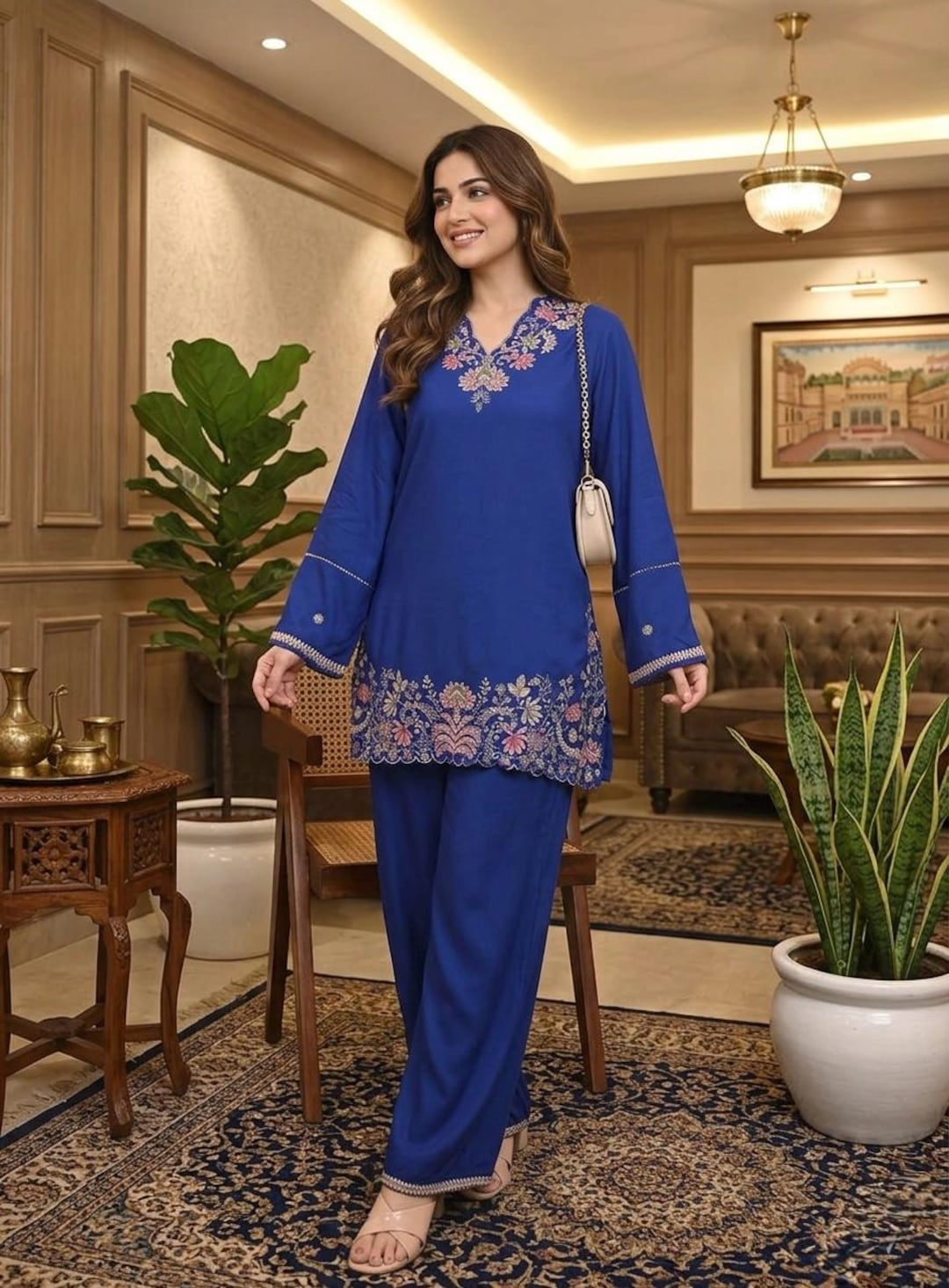 Blue Embroidered Co Ord Set for Women , Festive Ethnic Outfit - Etsy UK