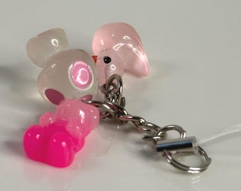 Llavero rosa con forma de pato, dije brillante de gelatina, accesorio para bolso Candycore.