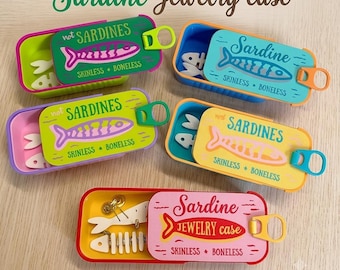Portagioie a forma di sardina stampato in 3D, scatola portagioie a forma di pesce in scatola, organizer per anelli, decorazione stravagante