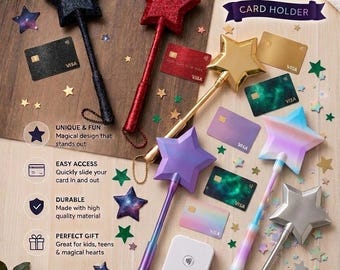 Magic Wand Card Holder, Telescopic Handle, 3D Printed Star, Tap To Pay Gadget
