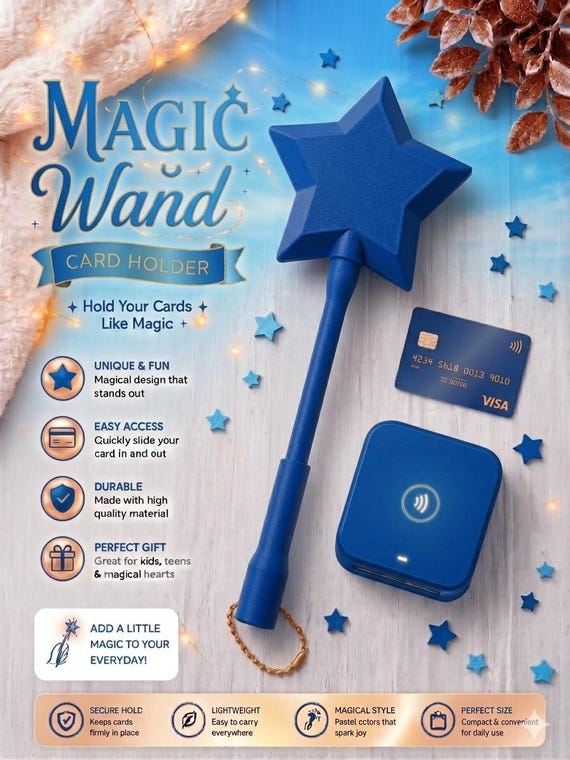 Magic Wand Card Holder, Telescopic Handle, 3D Printed Star, Tap To Pay Gadget