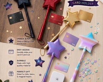 Magic Wand Card Holder, Telescopic Handle, 3D Printed Star, Tap To Pay Gadget