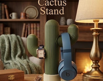 Cactus Headphone Stand, Watch Holder, Desk Organizer Tray, 3D Printed Tech Accessory