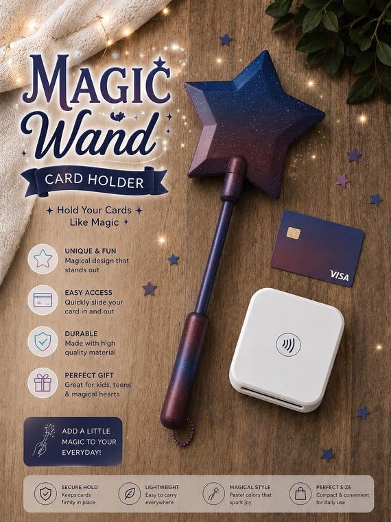 Magic Wand credit Card Holder, Telescopic Handle, Tap to pay 3D Printed Star