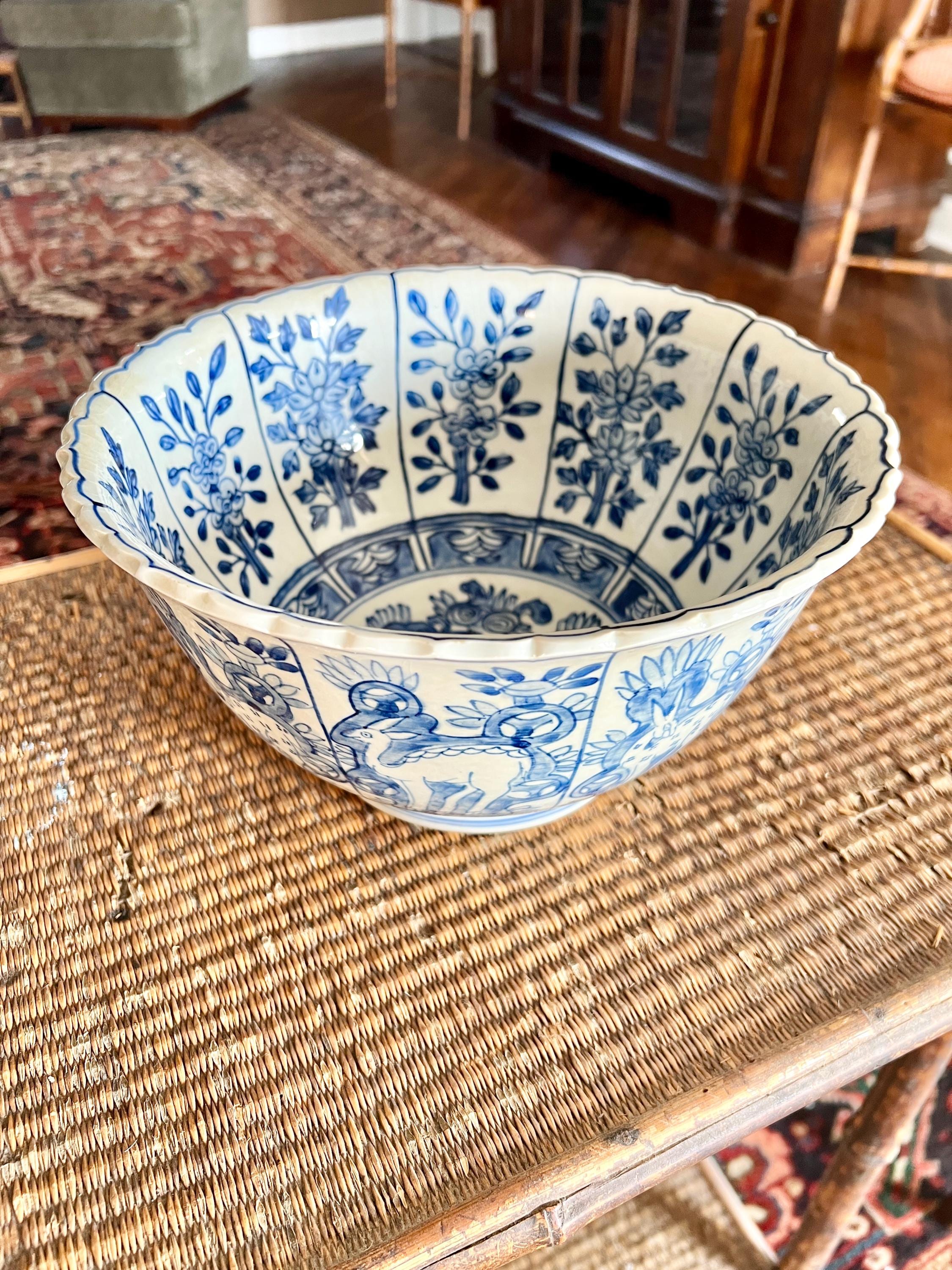 Vintage Blue and White Fruit Bowl - Etsy