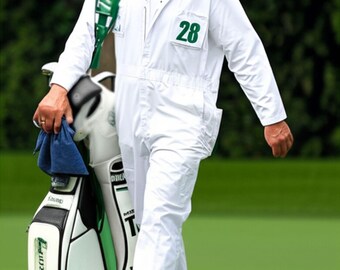 Golf Caddie Jumpsuit Personalized: White Cotton Poly Uniform