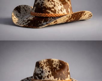 Handmade Cowhide Hair-On Leather Cowboy Hat : Western Style