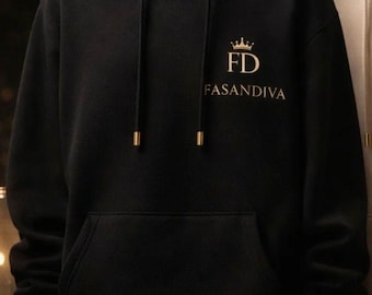Black Hoodie, Gold Logo Print, Fasandiva Apparel