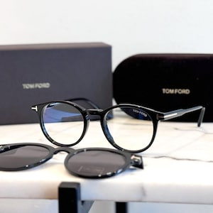 Okulary przeciwsłoneczne Tom Ford Round Clip-On, blokujące niebieskie światło, oprawki z ekooctanu, 50 mm