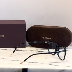 Óculos de grau retangulares grandes Tom Ford pretos, com lentes douradas que bloqueiam a luz azul (57 mm) imagem 5