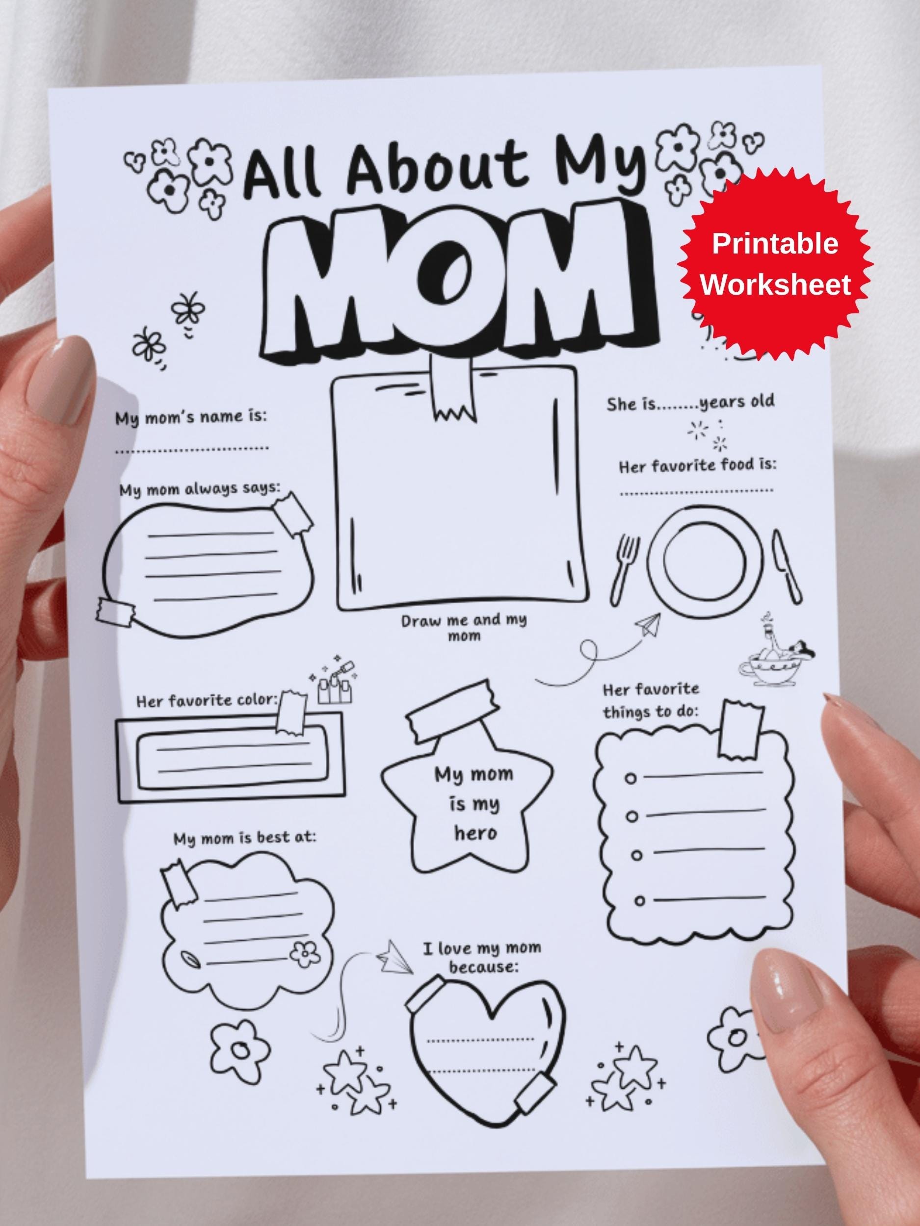 Mom. Printable Worksheet.pdf All About Mom Printable Worksheet, Mother's Day Kids Activity (digital ...