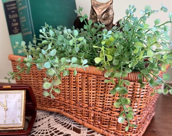 Vintage Rattan Pedestal Basket | Mid Century Tiki Wicker Tray | Boho Grandpa Chic Storage | Handwoven Diamond Base